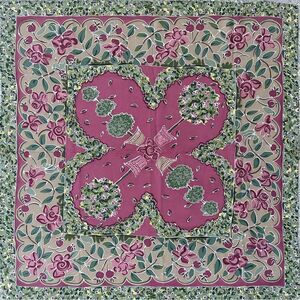 Vintage Pink Green Botanical Garden Print Silk Scarf